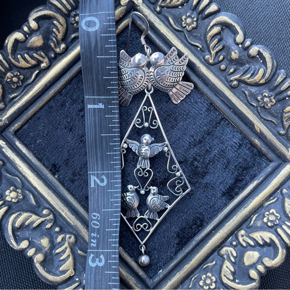 Mexican Sterling Silver Filigree Bird Earrings 925 - Picture 3 of 7